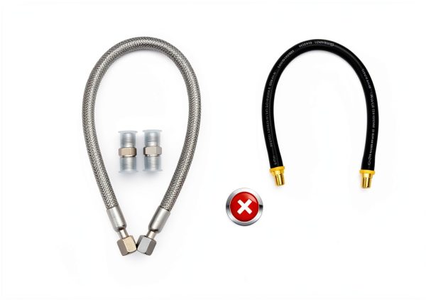 Industrial-Grade Stainless Steel 3/8" Compressor Jumper Hose, 3/8" NPT male,20" Length,750°F，450 PSI,Both Sides Fittings Rotate Freely-3