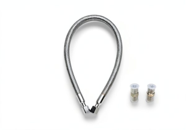 Industrial-Grade Stainless Steel 3/8" Compressor Jumper Hose, 3/8" NPT male,20" Length,750°F，450 PSI,Both Sides Fittings Rotate Freely-1