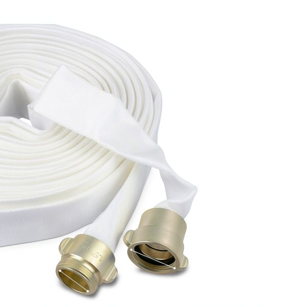 Industrial Fire Hose, 1-1/2" inches x 100ft Hose with NST/NH Brass Couplings, 500 PSI Burst Pressure for Firefighting & Garden Irrigation, White-2