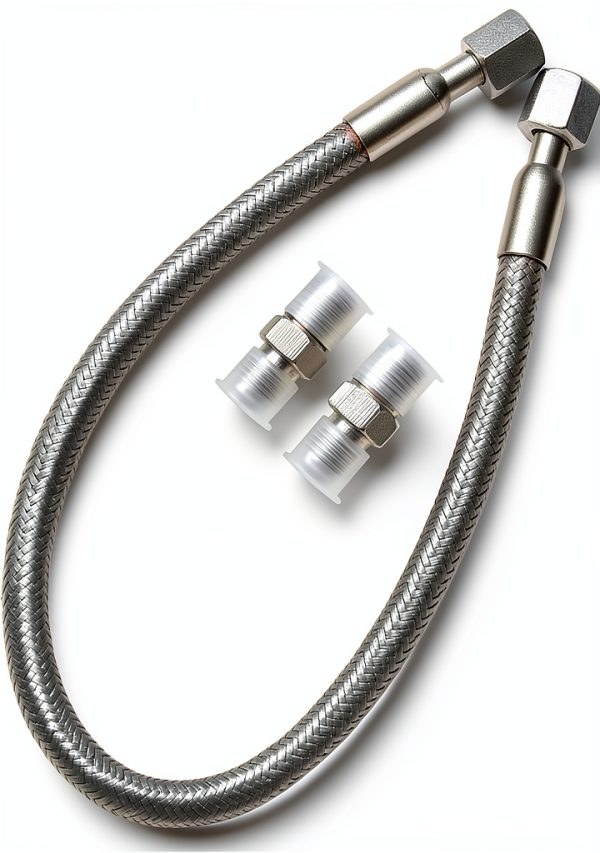 Industrial-Grade Stainless Steel 3/8" Compressor Jumper Hose, 3/8" NPT male,20" Length,750°F，450 PSI,Both Sides Fittings Rotate Freely-0